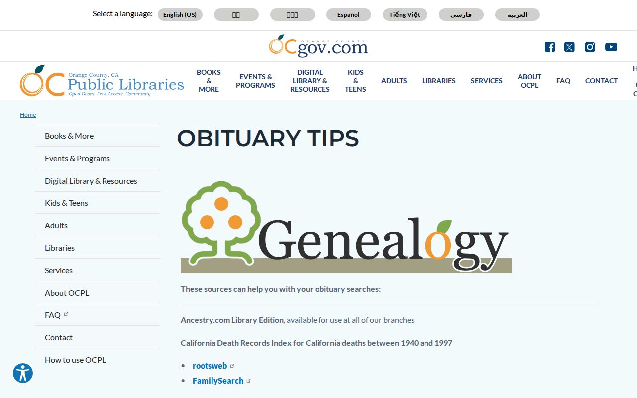 Westminster city directory research with OCPL obituary and newspaper microfilm guidance