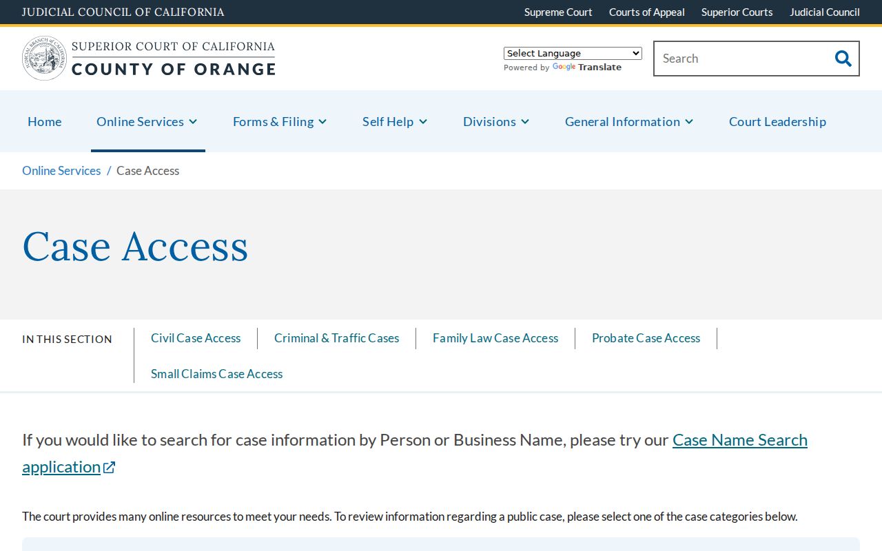 Westminster residents directory Orange County court case access