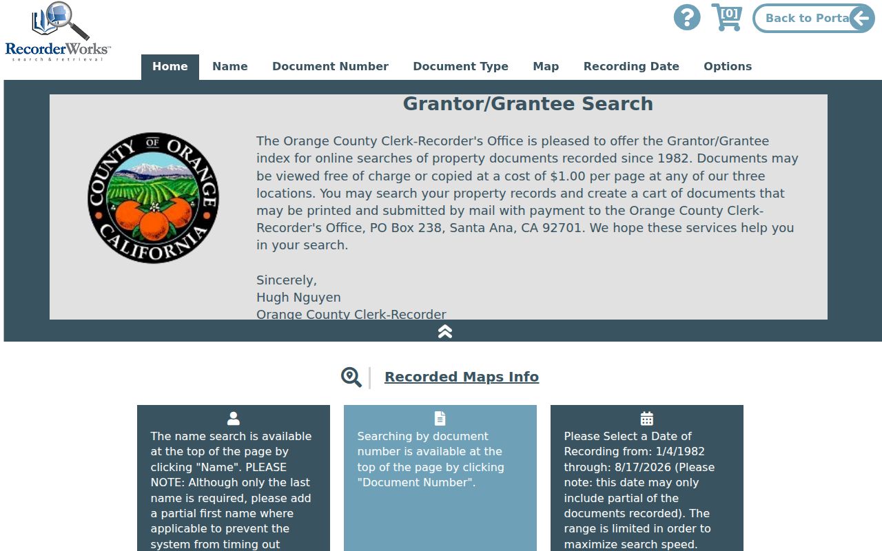 Westminster residents directory Orange County recorder index