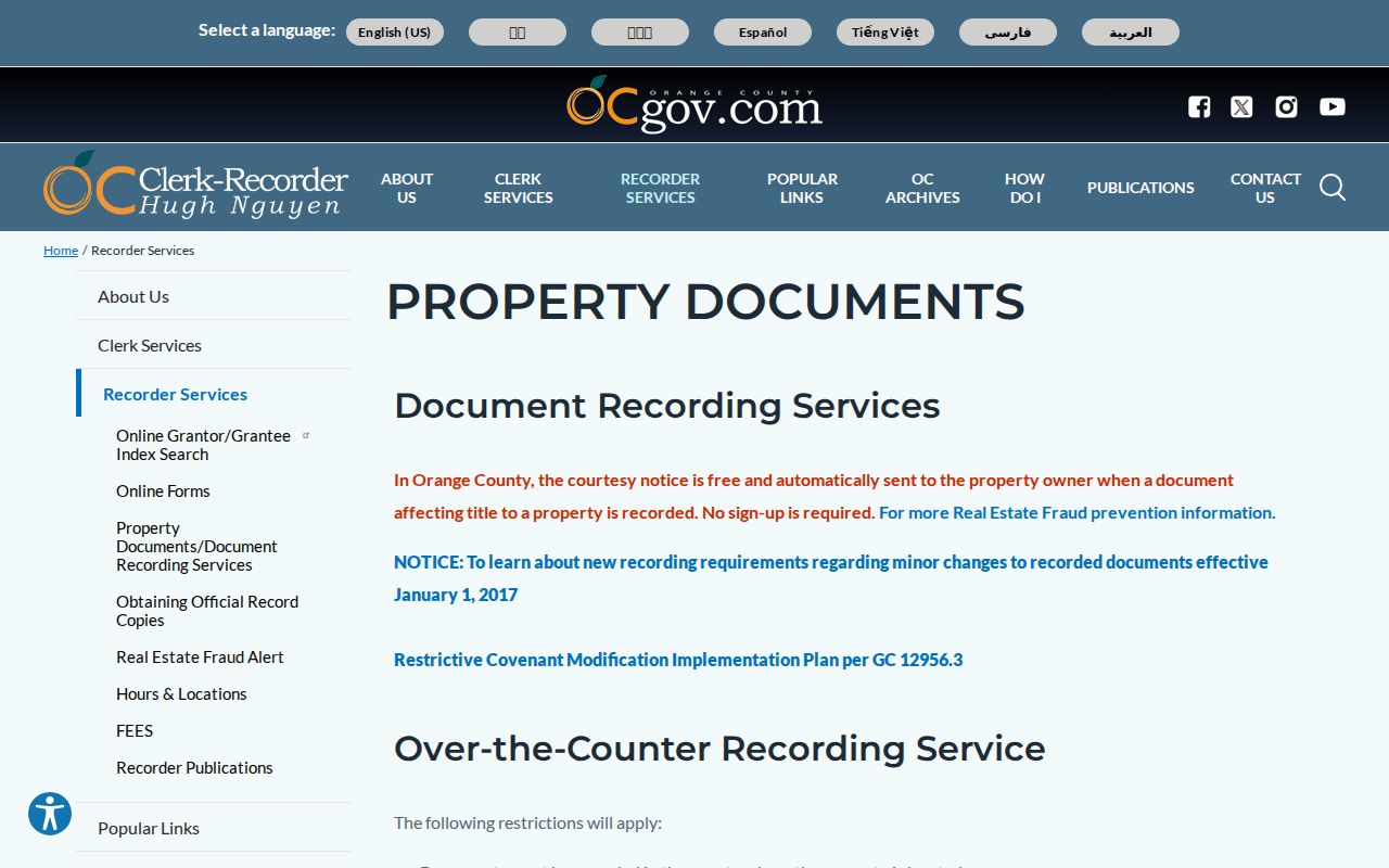 Westminster previous residents property document recording services