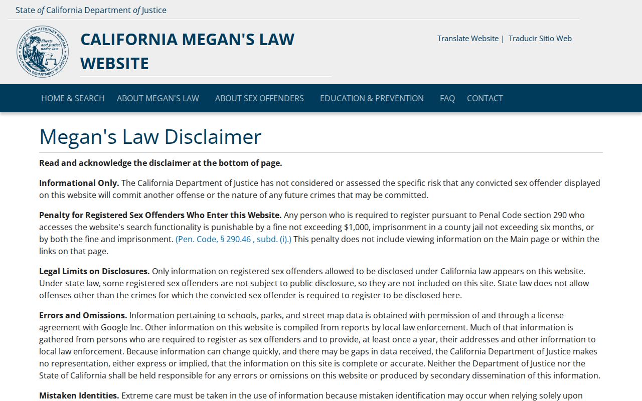 Westminster resident lookup California Megan's Law search