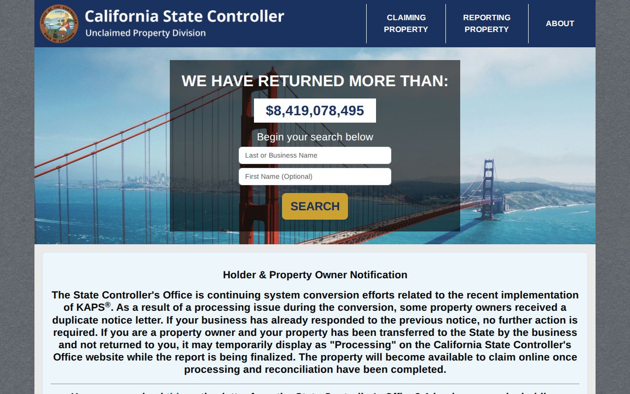 Westminster resident lookup California unclaimed property search