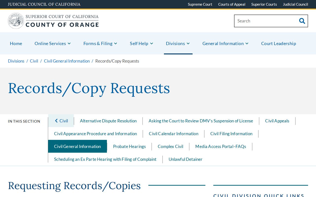 Westminster resident lookup court record copy request guidance
