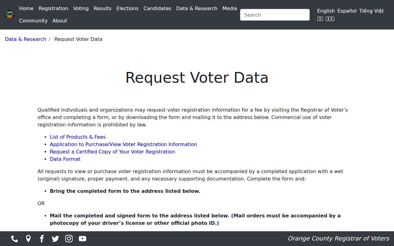 Westminster ZIP Orange County voter data access